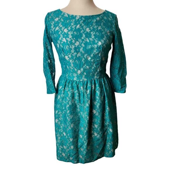 French Connection Green Lace 3/4 Sleeve Women's Size 4 - Picture 1 of 7
